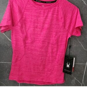 NWT Spyder Women's Vibrant Heather, Pink Short Sleeve Tee, full stretch, S